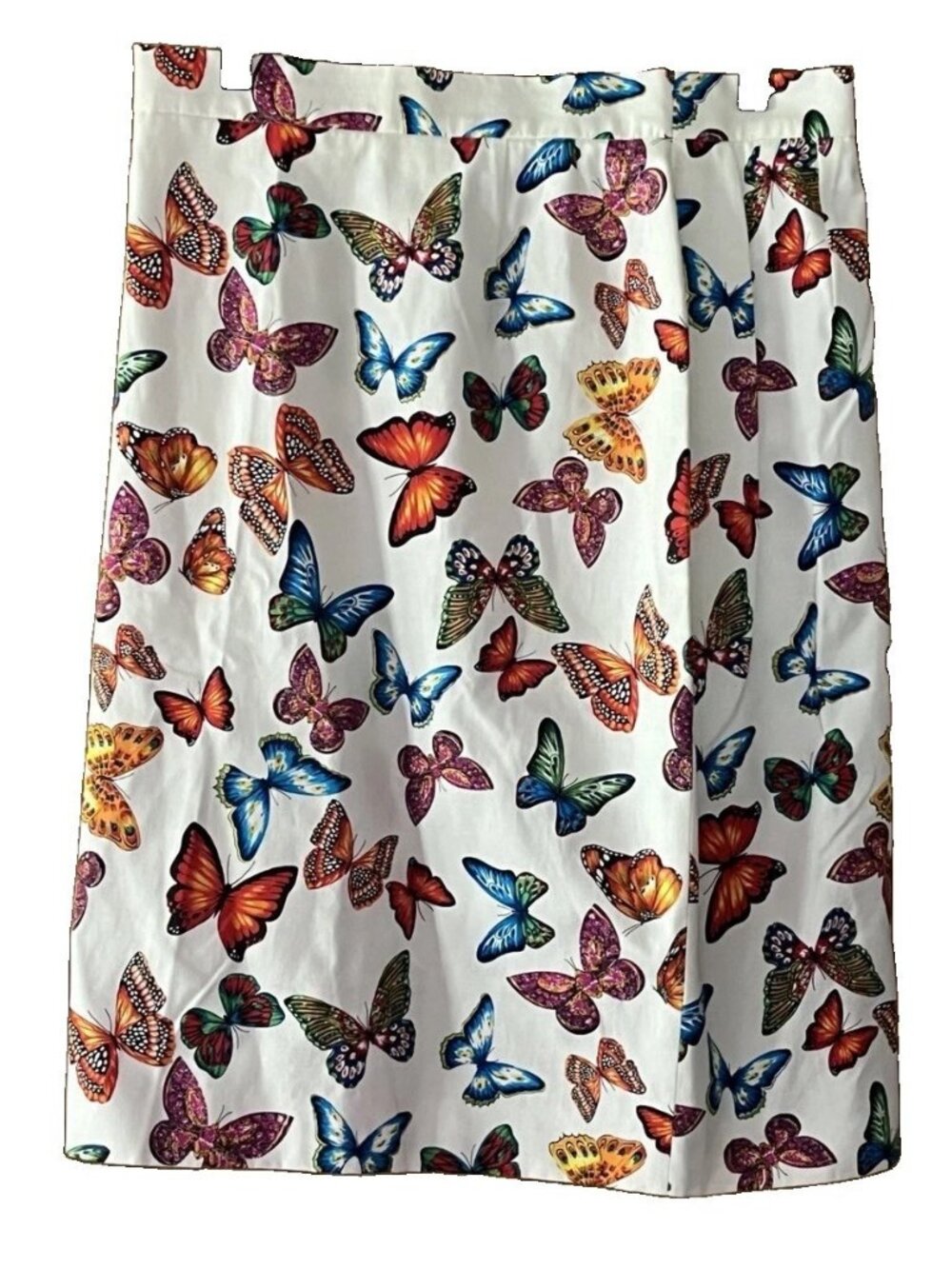 Escada Margaretha Ley Size 42 Unlined Butterfly Skirt Waist 30" White Blue Red